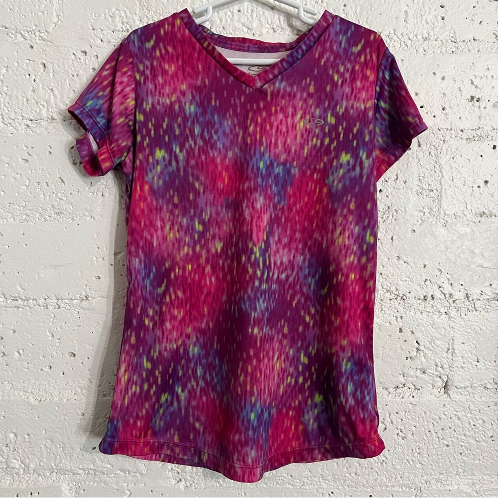5/$25 Champion C9 Girls Athletic Top L 10/12 Pink Purple Short Sleeve DuoDry